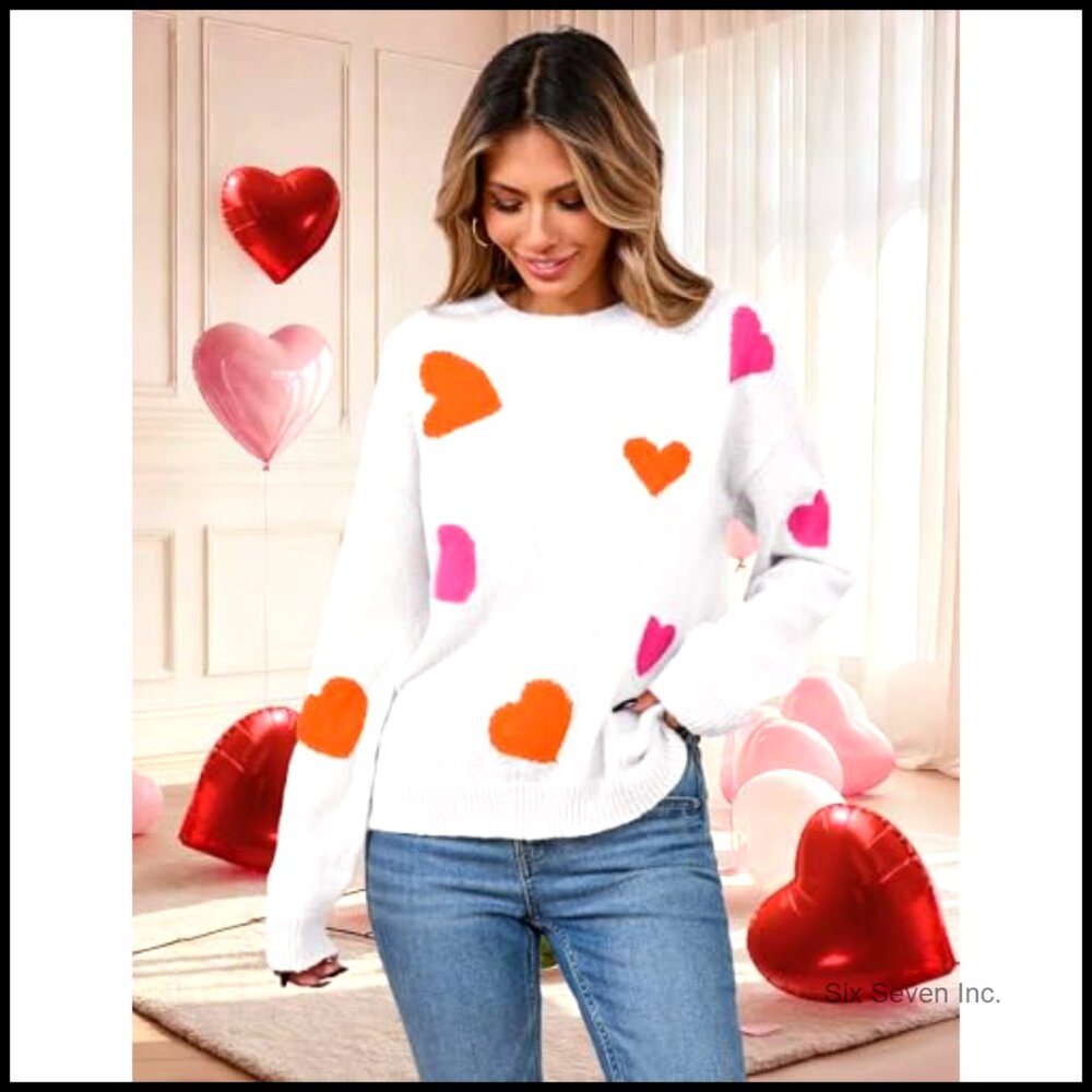 Oversized Heart Pattern Pullover Sweater Y2K Cute… - image 5